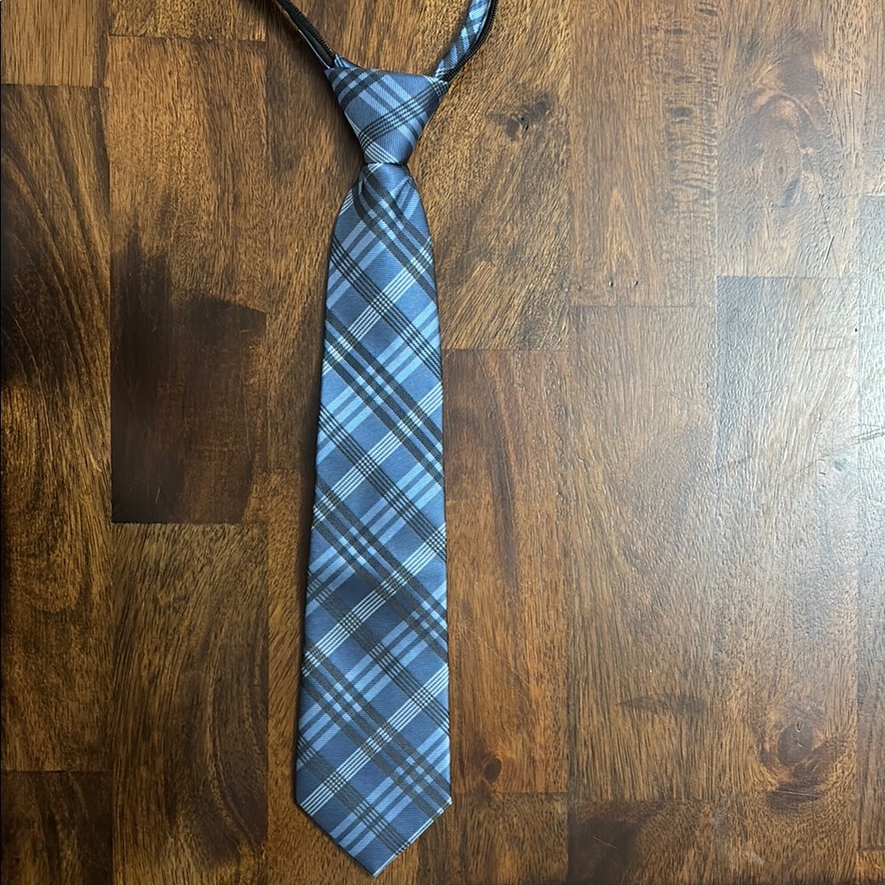 Blue Zipper Plaid Boys Tie
